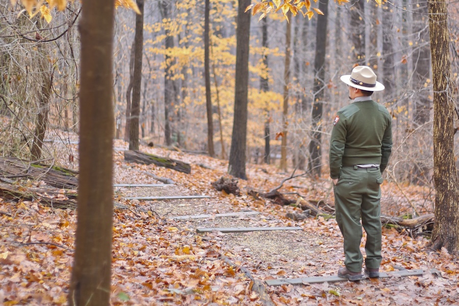 A Rock Creek Park ranger starts a hike at the Rock Creek Park Nature Center.