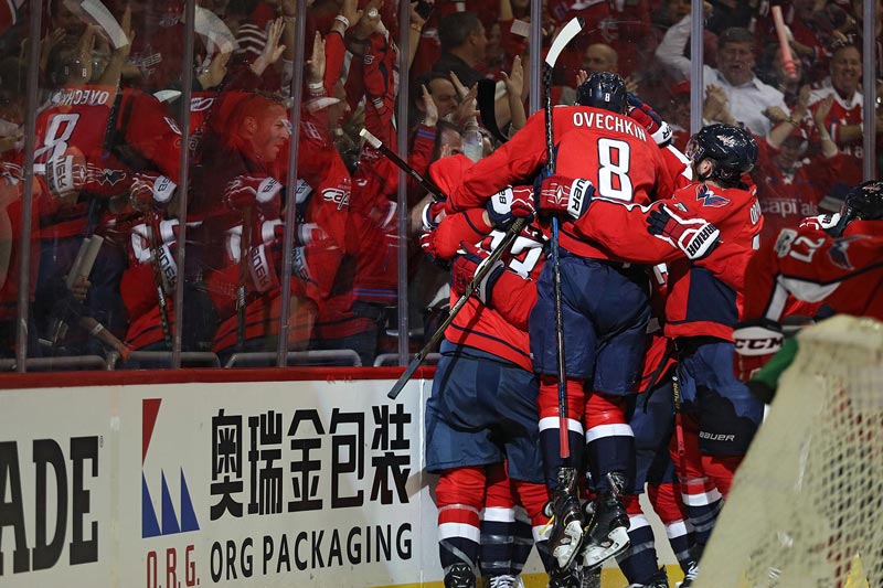 Alexander Ovechkin Celebrating Goal at Washington Capitals Hockey Game at Capital One Arena - Professional Sports in Washington, DC